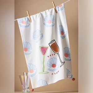 NEW IN PACKAGE Anthropologie Jordan Nickson Keep Clam Embroidered Dish Towel 🥂